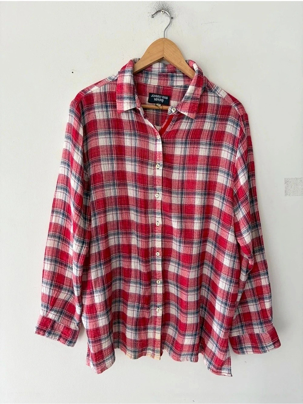 Johnny Was Plaid Embroidered Button Down Shirt XL